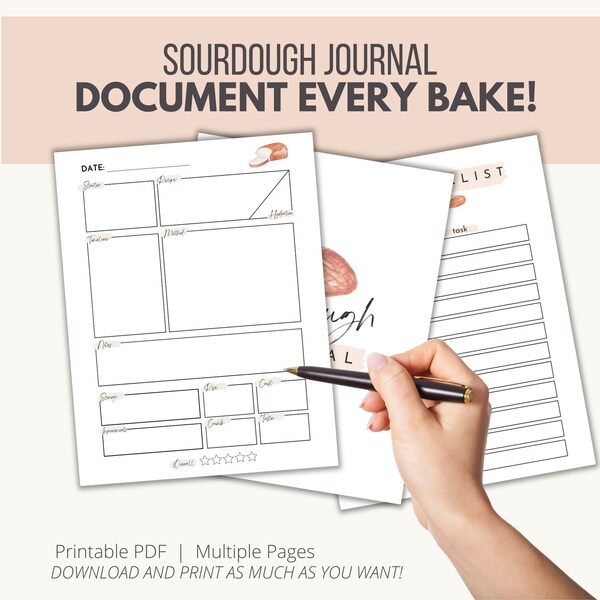 Sourdough Journal, Sourdough Planner, Sourdough Log, Sourdough Notes, Sourdough Printable Digital, Bread Baking Log, Instant Download