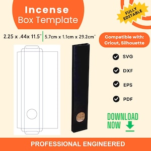 Caixa de incenso SVG, caixa de incenso DXF, modelo de caixa de embalagem ajustável de bastões, bastões difusores e produtos para cabelo para Cricut e Silhouette