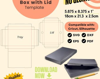Flat Gift Box Template for Journals, Pencils, Jewelry or Lingerie, SVG DXF Digital Download