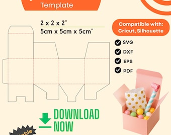Square Favor Box Template: 2x2x2" SVG, Cricut & Silhouette Compatible (Digital Download)