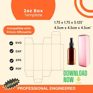 2 Unzen Box Vorlage für Cricut & Silhouette | Perfekt für Serum und Reisepflegeprodukte | SVG, DXF