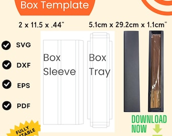 Slider Box Style Template, Box Tray and Box Sleeve for Sticks, Hair Products, or Writing Utensils, SVG File for Cricut and Silhouette