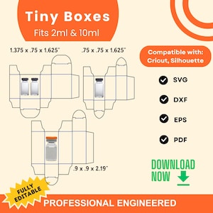 Small Box Templates for 2ml and 10ml Vial Bottles, 3 Sizes