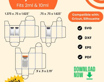 Small Box Templates for 2ml and 10ml Vial Bottles, 3 Sizes