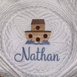 Personalized Baby Blanket Boy Noah's Ark | Personalized baby quilt | Crib Blanket Boy | Monogrammed Baby Blanket Blue Baby Blanket with Boat