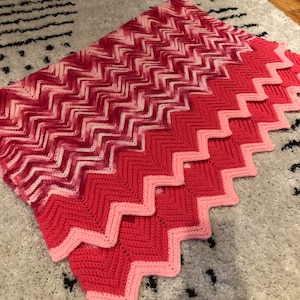 Pink Hues Chevron Zig Zag Afghan crochet blanket, 48” x 40”