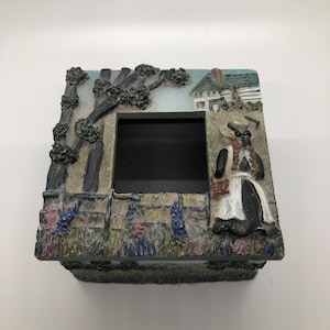 Petite demoiselle Photo Trinket box, scène de campagne très détaillée