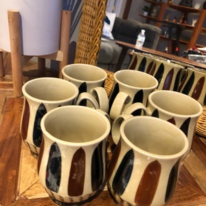 Brown Retro MCM Japanese Stoneware Mugs, Set of 6, in Excellent Condition