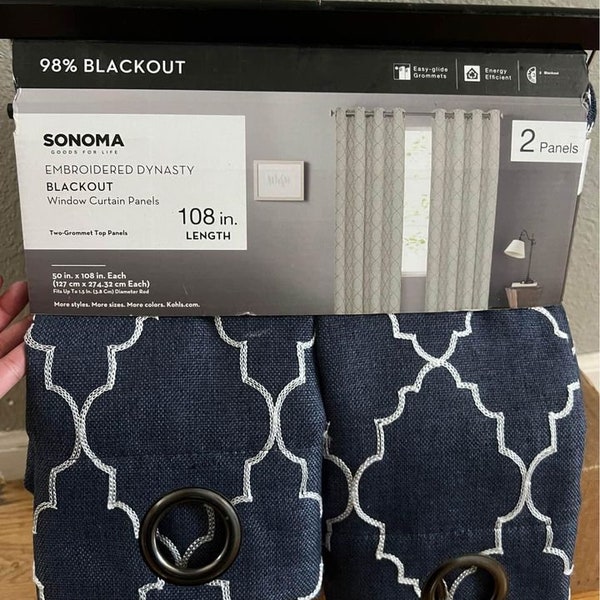 New Sonoma Goods For Life 2 Pack Embroidered Dynasty Blackout Curtains Navy Blue