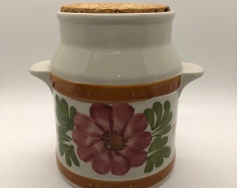 Vintage 1950’s handpainted SECLA handmade in Portugal Floral Utensil holder/canister  with measurement chart on back