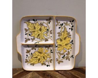 Vierkant keramisch dienblad met handgrepen, Made in Italy 6300/3, gele bladeren