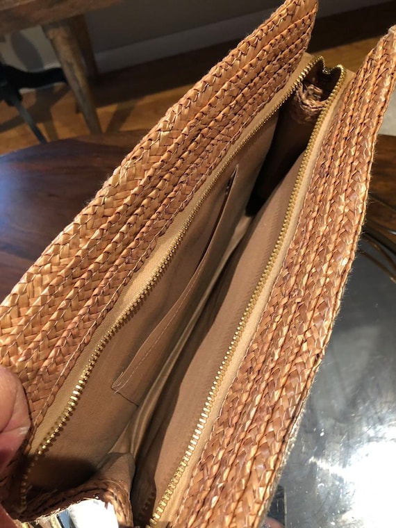 Large Tan Woven zippered clutch/handbag - image 2