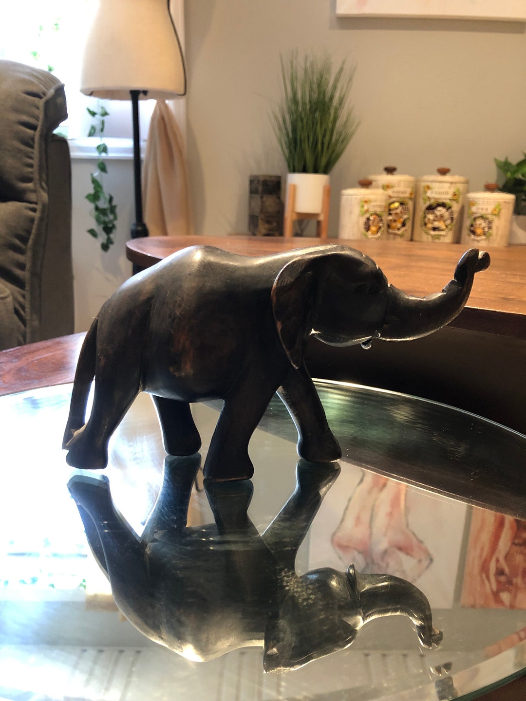 Wooden Hand Carved Black Elephant Statue Etsy
