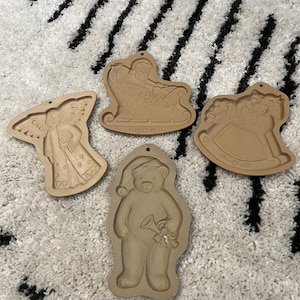 Set of 4 Vintage Christmas Brown Bag Cookie Art Molds, Angel, Rockinghorse, Santa in a Sleight and Santa Bear, 1990 - 1994