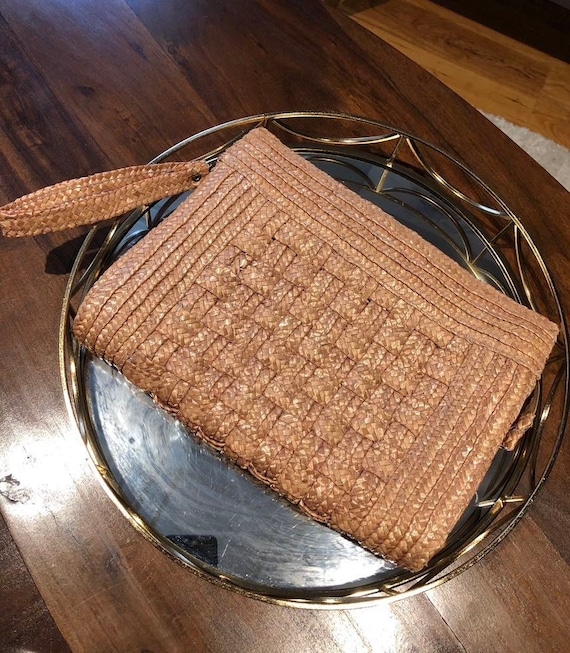 Large Tan Woven zippered clutch/handbag - image 1