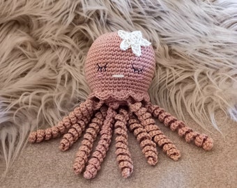 Peluche pieuvre fait main au crochet, doudou méduse coton, cadeau de naissance, babyshower, amigurumi, crocheted octopus, gift for newborn