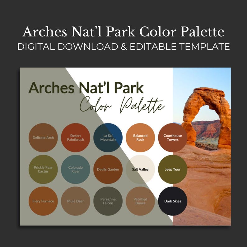 Arches National Park Color Palette Digital Download & Editable Template ...