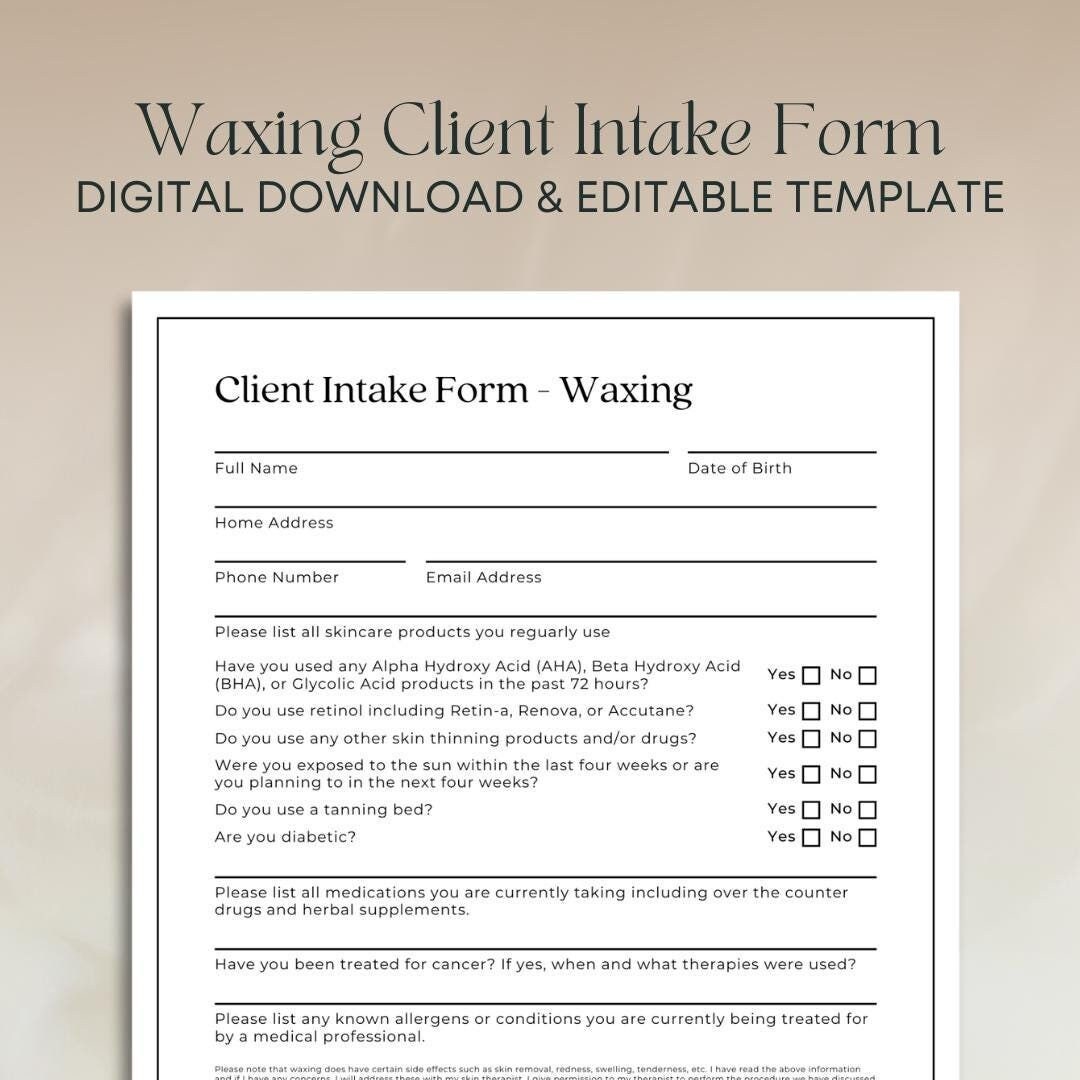 Minimalistic Waxing Client Intake Form for Estheticians Digital ...