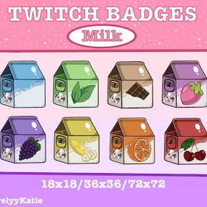 Instant Download Twitch Badges! | Milk Badges | Bit Badges/Sub Badges | Cute | Twitch, Discord | Chibi