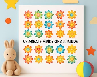 Celebrate Minds Canvas Wall Decor, Neurodiversity Wall Art, Autism Awareness, Teacher Wall Art, Pediatric Office, Doctor Wall Decor