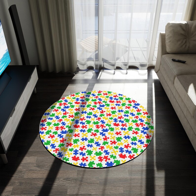 Autism Puzzle Round Rug, Playroom Floor Decor, Autism Awareness Office ...