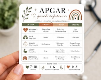 Pegatinas de referencia APGAR, Guía de enfermería para recién nacidos, Tabla de trabajo de parto y parto, Tabla de estudio para residentes de obstetricia y ginecología, Apuntes para estudiantes de enfermería