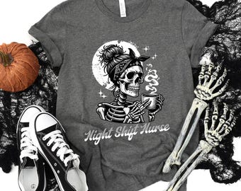 Night Shift Nurse Halloween Shirt, Registered Nurse T-Shirt, Spooky Nurse Shirt, Emergency Room Halloween Nursing Shirt, Nurse Coffee Shirt