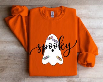 Spooky Ghost Shirt, Halloween Pediatric Nurse Sweatshirt, Boo Crew Nursing Shirt, Spooky Season Nurse Shirt