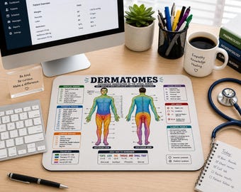 Guía de estudio de anatomía, alfombrilla de ratón para estudio médico Dermatome, examen físico de anatomía, accesorio de escritorio para el cuidado de la salud