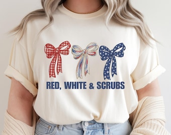 Camiseta roja, blanca y de uniforme médico para enfermera, camiseta de enfermería del 4 de julio, ropa de trabajo para enfermeras, camiseta de enfermera americana