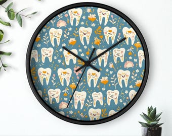Dentist Office Wall Clock, Dental Clinic Decor, Gift for Dentist, Tooth Theme Decor, Teeth Art