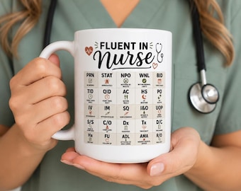 Taza con abreviaturas de enfermería, guía de referencia para enfermeras tituladas, taza de café para enfermeras clínicas, apuntes para estudiantes de enfermería.