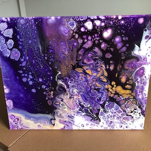 Original Abstract Acrylic Painting: Purple & Gold Fluid Art - Healing Energies