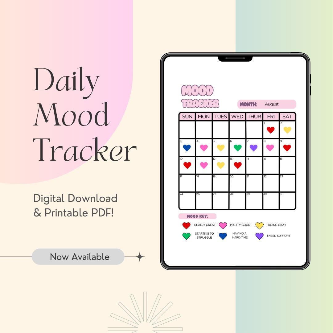 Mood Tracker | Printable Self- Care Journal Page | Digital Mental ...