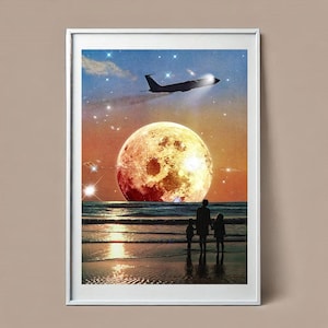 Sweet Memories Moonset - Surreal Retro Collage Art, wall art, vintage collage, retro collage, retrofuturistic, surreal art, print poster