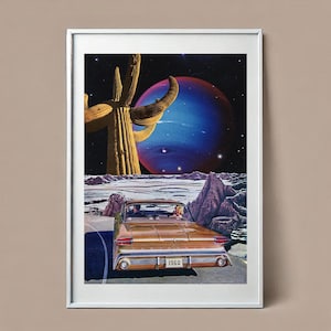 Desert Lunar Trip - Surreale Retro-Collage-Kunst, Wandkunst, Vintage-Collage, Retro-Collage, retrofuturistisch, surreale Kunst, Druckpapier-Poster