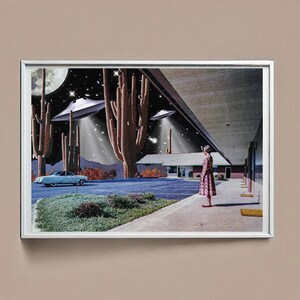 Strange Ufo Visit - Surreal Retro Collage Art, wall art, poster, vintage collage, retro collage, retro futuristic, surreal art, cosmic, ufo