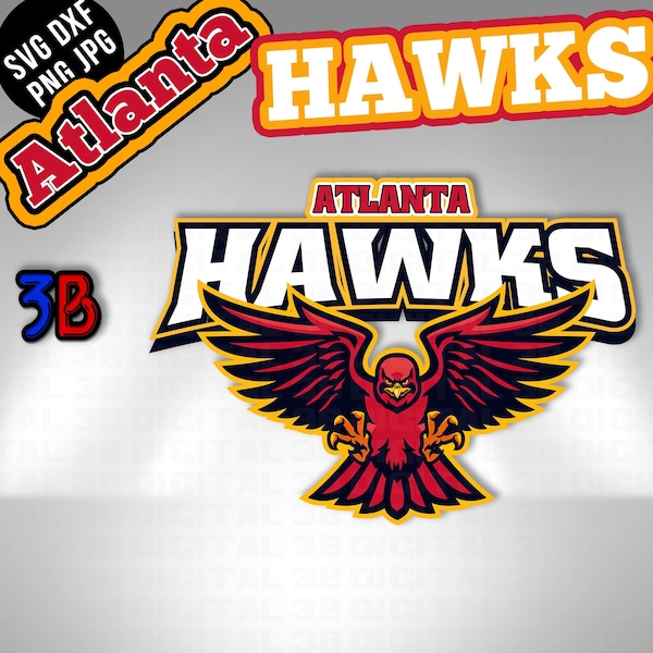 Hawks - Basketball Hoops Atlanta Team Remake SVG Cut File Logo Sports