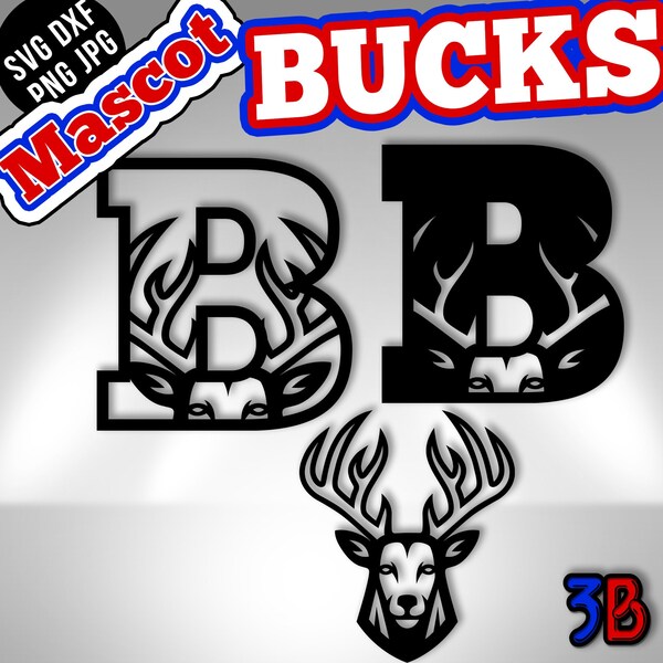 Bucks - Mascot & Letter Team Logo, Sublimation/Cut File, T Shirts and more