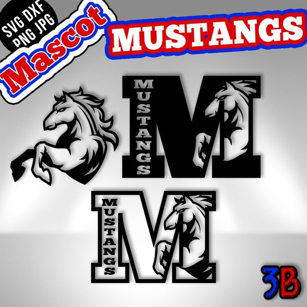 Mustangs - Mascot & Letter Team Logo, Sublimation/Cut File, T Shirts and more