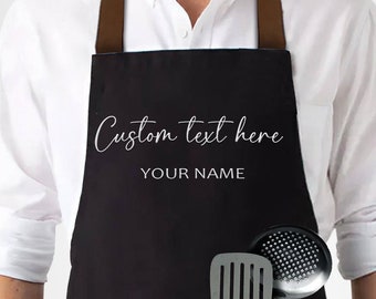 Custom Embroidered Apron with Your Text - Personalized Apron for Man Woman Kid with Pockets - Cooking Apron with Name - Dad Gift