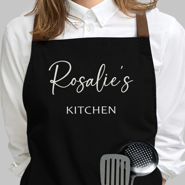 Custom Embroidered Apron with Your Text - Personalized Cooking Apron for Man Woman Kid with Pockets - Kitchen Apron with Name - Chef Gift