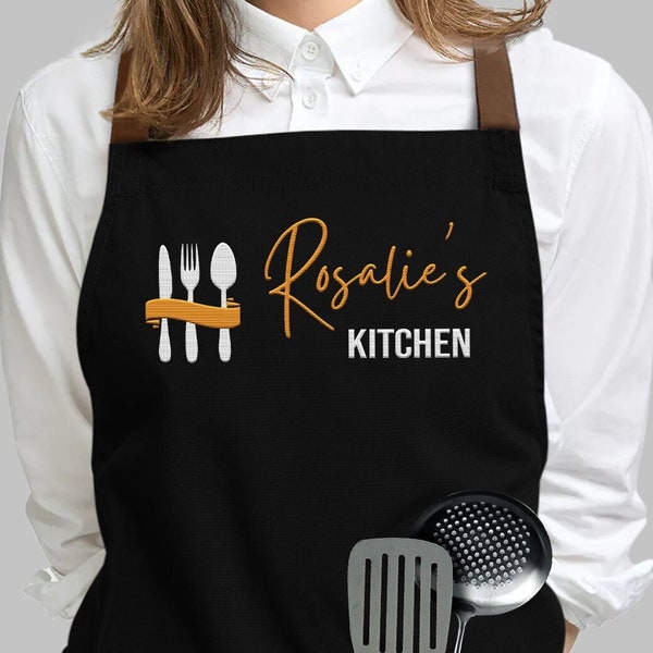 Embroidered Apron Custom - Personalized Cooking Apron for Woman Man Kid with Pockets - Kitchen Apron Apron with Name - Chef Gift