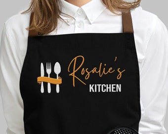 Tablier brodé personnalisé - Tablier de cuisine personnalisé pour femme homme enfant avec poches - Tablier de cuisine avec nom - Cadeau de chef