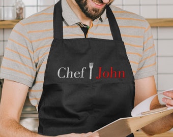 Delantal de cocina personalizado para hombre - Delantal bordado personalizado para mujer con bolsillos - Delantal de cocina Delantal para niños con nombre - Regalo de chef