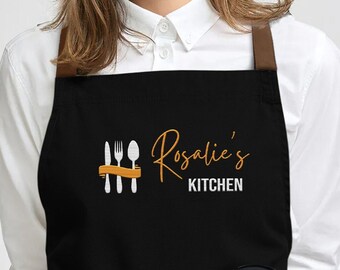 Embroidered Apron Custom - Personalized Cooking Apron for Woman Man Kid with Pockets - Kitchen Apron Apron with Name - Chef Gift