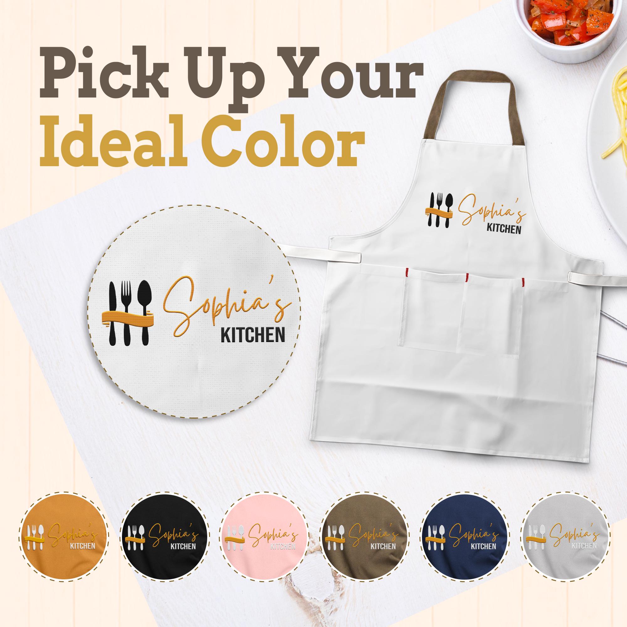 Embroidered Apron Custom - Personalized Cooking Apron for Woman Man Kid with Pockets - Kitchen Apron Apron with Name - Chef Gift