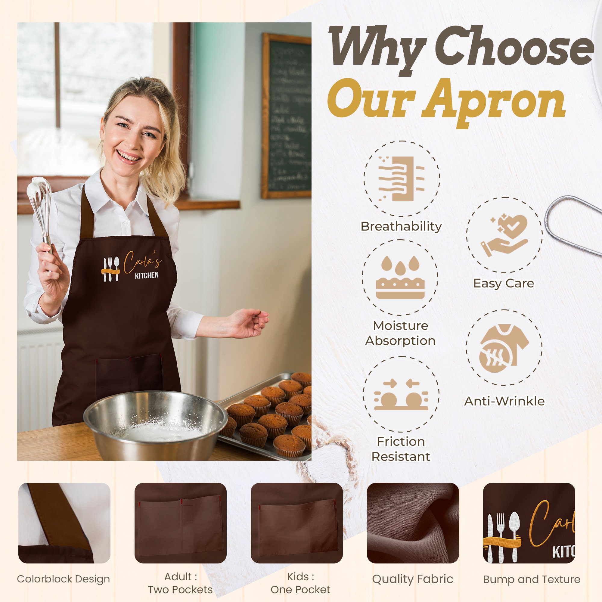 Embroidered Apron Custom - Personalized Cooking Apron for Woman Man Kid with Pockets - Kitchen Apron Apron with Name - Chef Gift
