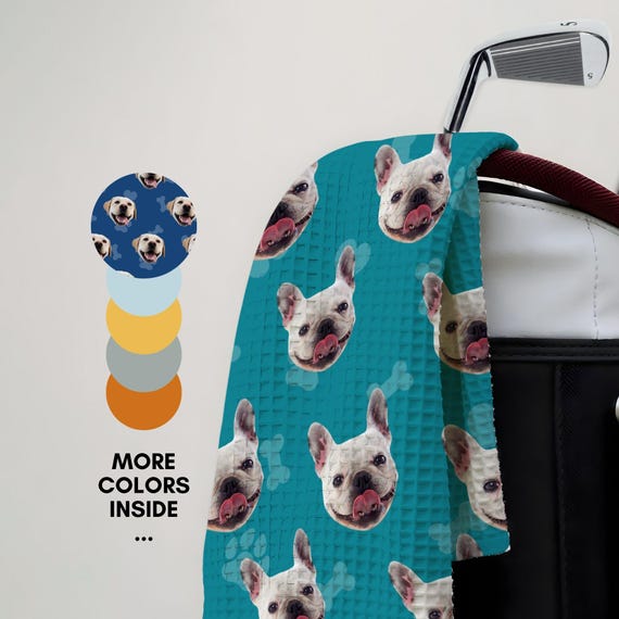 Personalized Golf Towel Pet Photos - Funny Dog Face Photo on Golf Towel - Accessory for Dad Father Men Gifts and Women Golfers