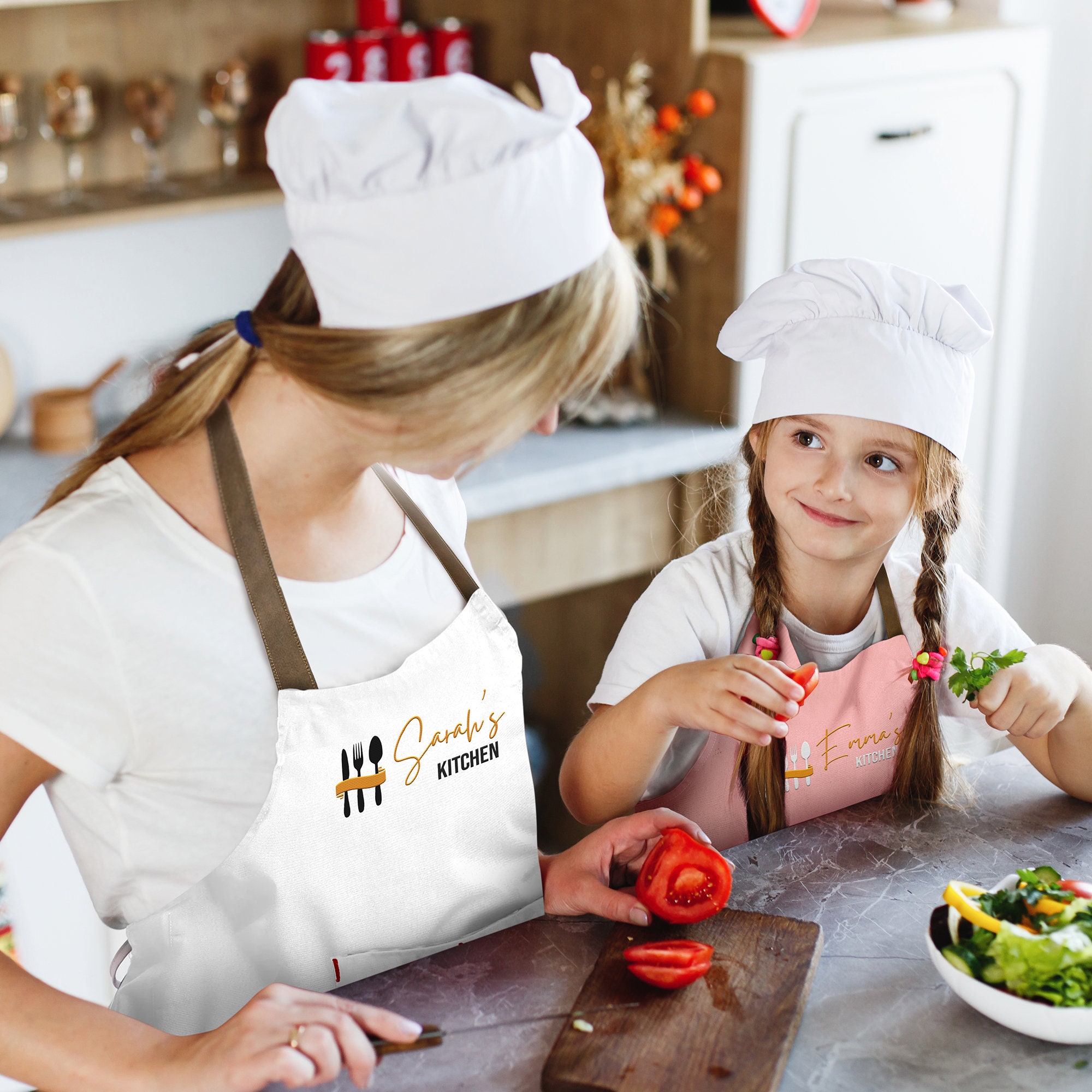 Embroidered Apron Custom - Personalized Cooking Apron for Woman Man Kid with Pockets - Kitchen Apron Apron with Name - Chef Gift